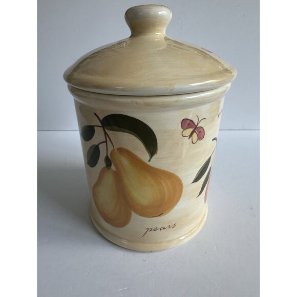 Pier 1 Provence‎ Large 10 in Cookie Jar Canister w/ Lid Fruit Pattern Farmlife - Picture 3 of 11